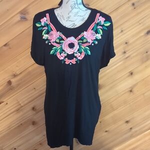 Lane Bryant Black Tee with Vibrant Floral Design